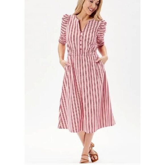 Matilda Jane Size Smal McIntosh Midi Stripe Knit Half Sleeve Dress Pink Red Cott - Picture 1 of 9